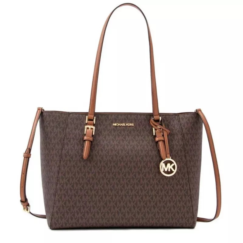 Michael Kors Jet Set Travel Saffiano Leder Tote Bag - Damen Tasche in Braun mit Goldfarbener Hardware (42x28x10 cm)
