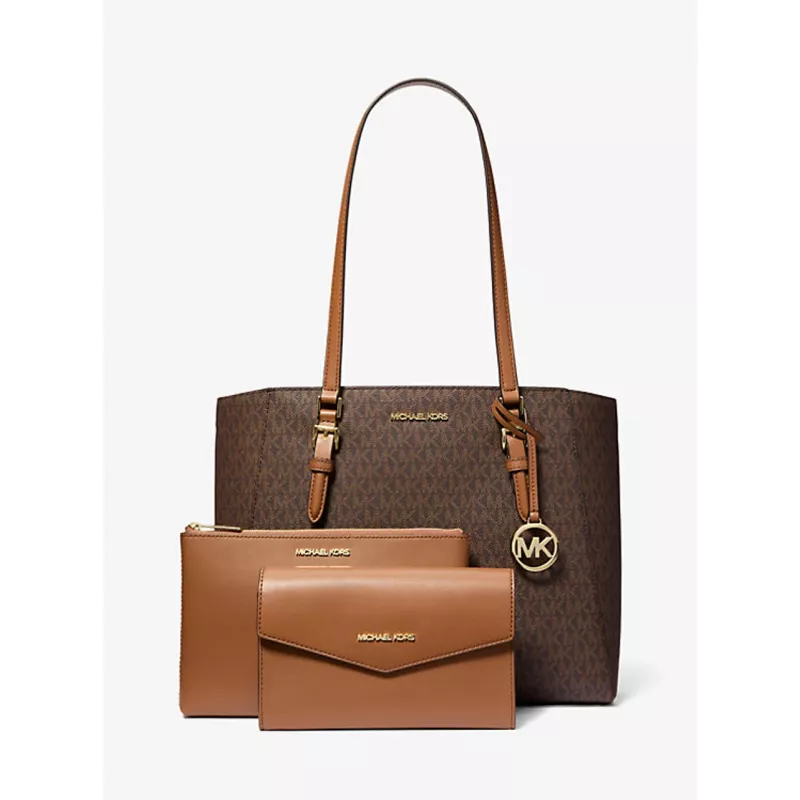 Michael Kors Jet Set Travel Saffiano Leder Tote Bag - Damen Tasche in Braun mit Goldfarbener Hardware (42x28x10 cm)