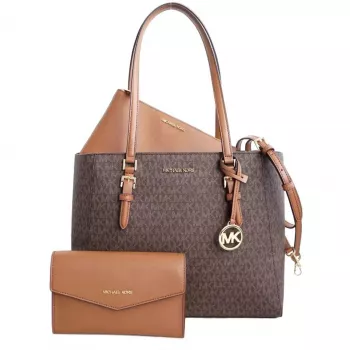 Michael Kors Jet Set Travel Saffiano Leder Tote Bag - Damen Tasche in Braun mit Goldfarbener Hardware (42x28x10 cm)