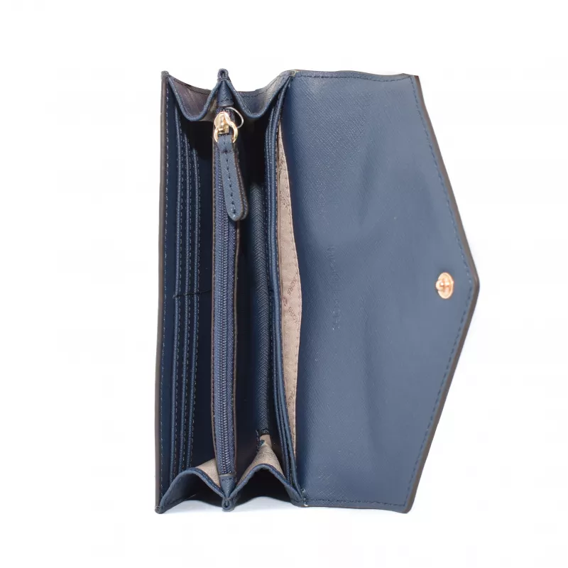 Michael Kors Jet Set Travel Saffiano Leder Handgelenk Geldbörse in Marine mit Gold-Ton Hardware