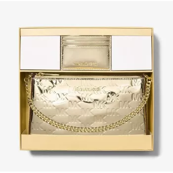 Michael Kors Jet Set Travel Tote Bag Set mit Geldbörse - Opal Multi Signature Coated Canvas