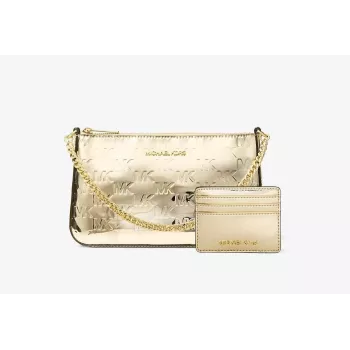Michael Kors Jet Set Travel Tote Bag Set mit Geldbörse - Opal Multi Signature Coated Canvas