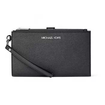 Michael Kors Jet Set Travel Damen Saffiano Leder Phone Case Wallet Wristlet, Schwarz, Gold-Tone Hardware