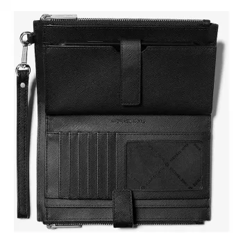 Michael Kors Women's Jet Set Travel Saffiano Leather Flat Briefcase Wristlet Wallet 35F8GTVW0LBLA (Schwarz)