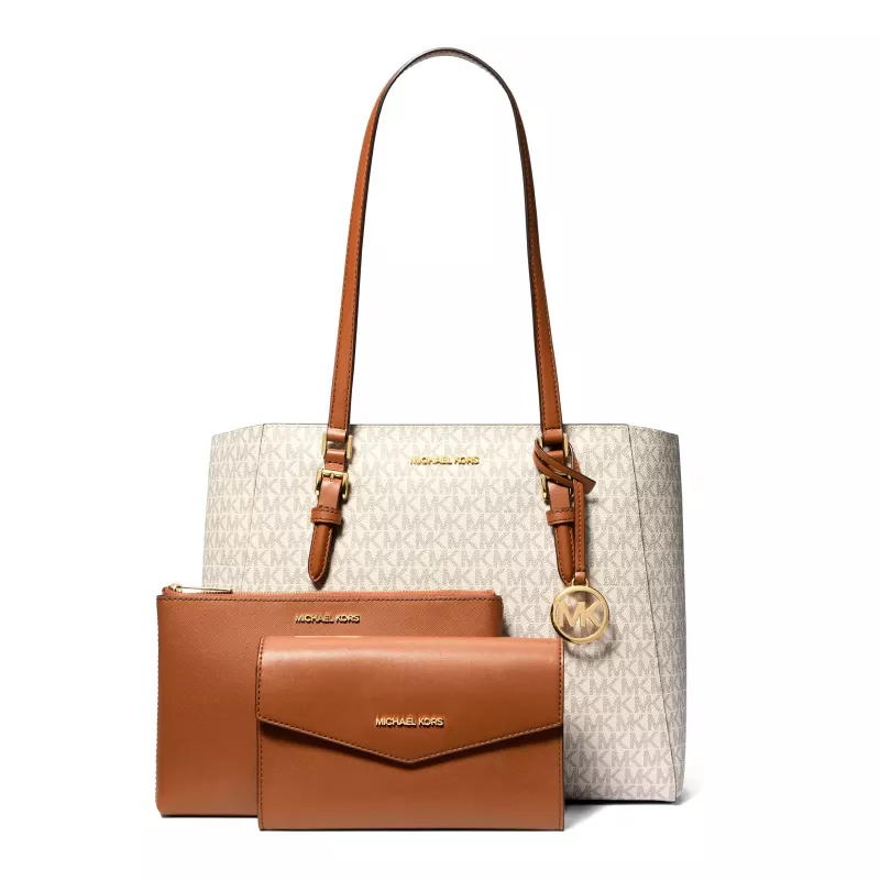 Michael Kors Damen Saffiano Leder Taschen-Set – Tote und Pouch (Vanille) – Modell 35F3GCFT9TVAN