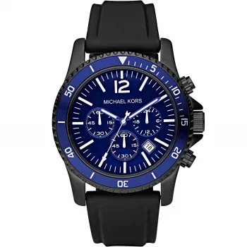 Michael Kors MK8165 Herren Analog Quarz Chronograph Uhr 46mm Schwarzes Silikon