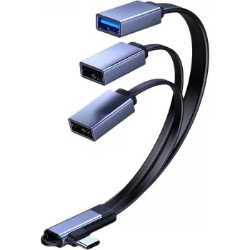 MicroConnect USB-C abgewinkeltes Splitterkabel, 3x USB-A 3.0, 0,15 m, Schwarz