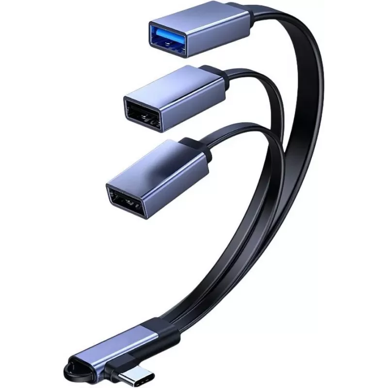 MicroConnect USB-C abgewinkeltes Splitterkabel, 3x USB-A 3.0, 0,15 m, Schwarz