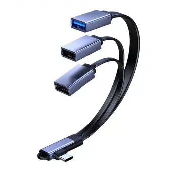 MicroConnect USB-C abgewinkeltes Splitterkabel, 3x USB-A 3.0, 0,15 m, Schwarz
