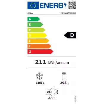 Midea MDRE554FGD01D Einbau-Kombi-Kühlschrank, No Frost, 403 L, Weiß, Energieklasse D