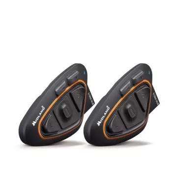 Midland BTX1 PRO S-TWIN Motorrad-Bluetooth-Intercom Twin Pack mit 800 m Reichweite, 23 h Akku, IPX6, DNK-Rauschunterdrückung, FM-Radio, universelle Kopplung