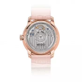 MIDO Baroncelli III Lady Automatic Watch 33mm Rose Gold PVD Stainless Steel Silver Dial Brown Leather Strap M027207360100
