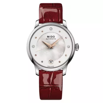MIDO Baroncelli III Lady Automatikuhr 33mm Perlmutt-Zifferblatt weiß Lederarmband M039207161060