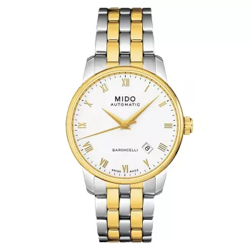 MIDO Herrenuhr M86009261 Baroncelli III 38mm Automatik Silbernes Zifferblatt Schwarzes Leder