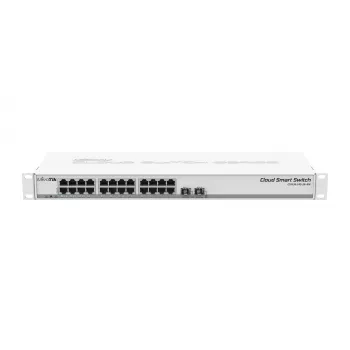 MikroTik CSS326-24G-2S+RM Managed Layer 2 Switch, 24x Gigabit Ethernet, 2x 10G SFP+, PoE Input, 1U Rackmount, Weiß
