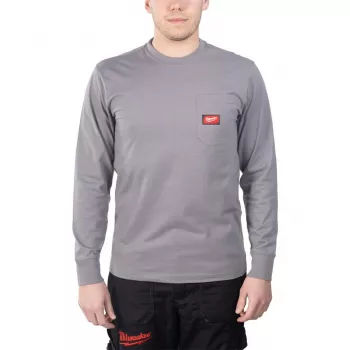 Milwaukee Langarm-T-Shirt mit Brusttasche Hellgrau XL