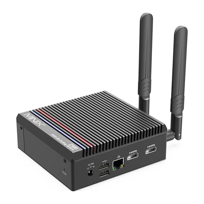 MINIX Z300-0dB Barebone Mini PC Intel Processor N300 8C/8T bis 3.8GHz DDR5 1x SODIMM M.2 PCIe Gen4 Wi-Fi 6E BT5.2 2x 2.5GbE HDMI 2.1 DP 1.4 USB-C 90W VESA Schwarz