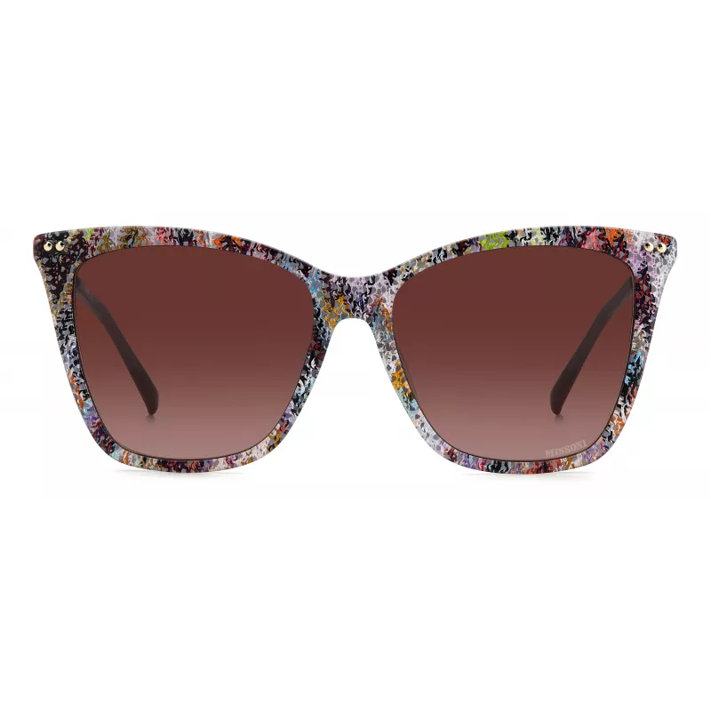 MISSONI Damen Butterfly-Sonnenbrille MIS0106SX193X - Braun gemusterter Acetatrahmen, braune Verlaufsgläser, UV400-Schutz