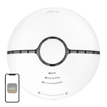 MOES WSS-S-SSD-A Wi-Fi photoelektrischer Rauchmelder mit Tuya-App-Benachrichtigungen, 85dB Sirene, CR123A-Batteriebetrieb, kompatibel mit Alexa & Google Assistant, Weiß