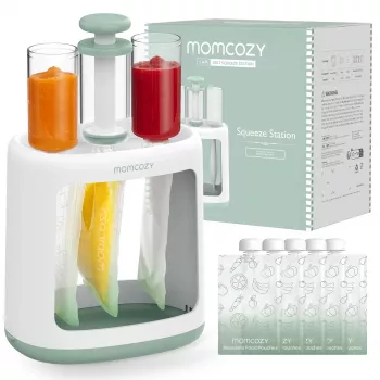 MOMCOZY Babykostzubereiter für Brei-Lagerung, 5-in-1 Dämpfen, Mixen, Pürieren, Auftauen, Aufwärmen, 600ml Tritan-Behälter, 200ml Wassertank, Touchscreen-LCD, BPA-frei, 300W Heizung, 120W Mixen, 120V