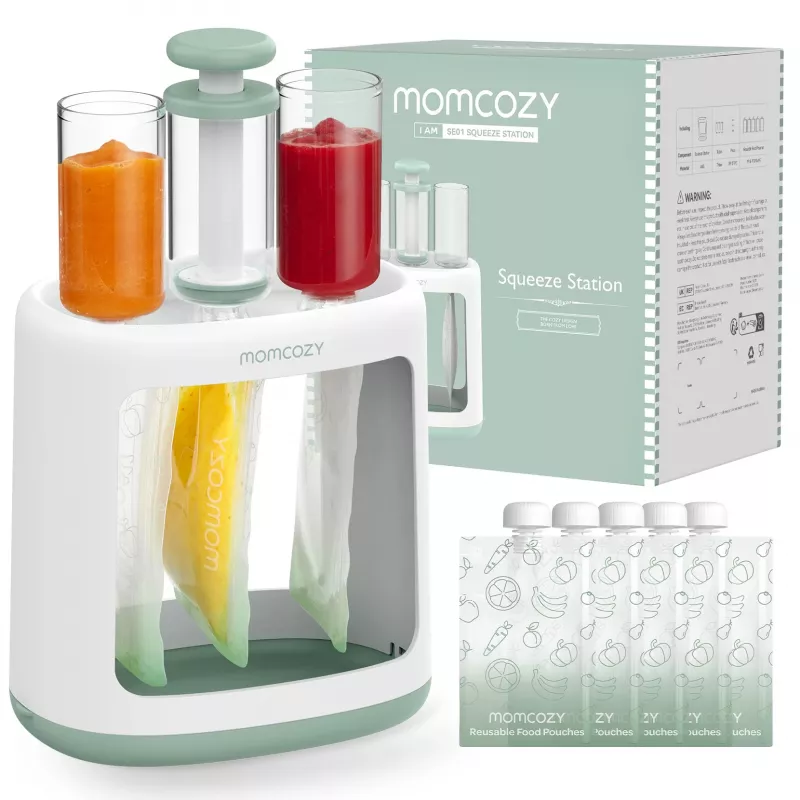 MOMCOZY Babykostzubereiter für Brei-Lagerung, 5-in-1 Dämpfen, Mixen, Pürieren, Auftauen, Aufwärmen, 600ml Tritan-Behälter, 200ml Wassertank, Touchscreen-LCD, BPA-frei, 300W Heizung, 120W Mixen, 120V