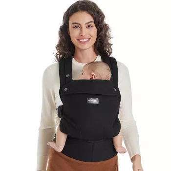 Momcozy BC001 Soft Structured Baby Carrier mit abnehmbarem Hüftsitz, Schwarz, 0-36 Monate, 3,5-20 kg