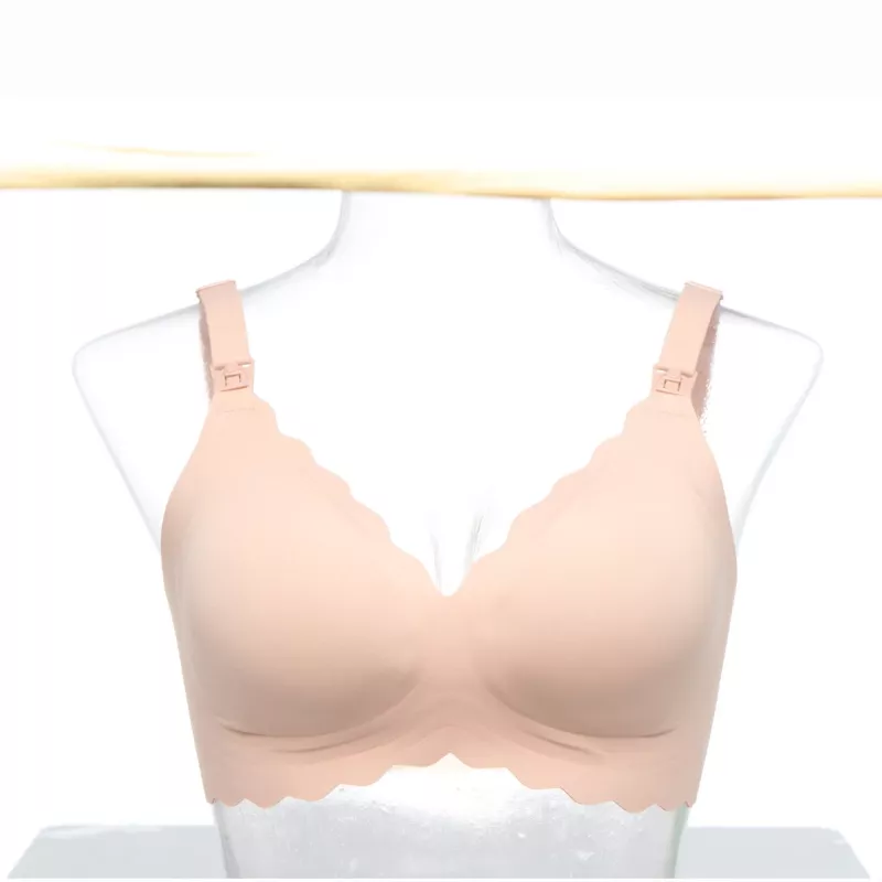 Momcozy YN46 Nahtloser Stütz-BH mit Blumenmuster Still-BH Push-up Beige Größe M