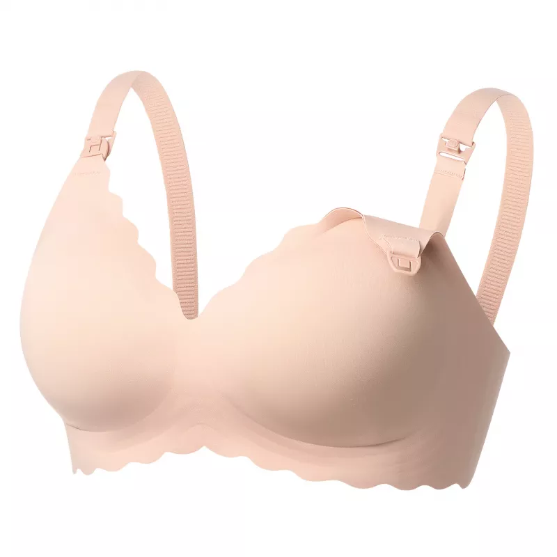 Momcozy YN46 Nahtloser Stütz-BH mit Blumenmuster Still-BH Push-up Beige Größe M