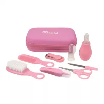 MOMINI Baby Care Kit Pinky - 10-teiliges Neugeborenen-Pflegeset mit Reiseetui