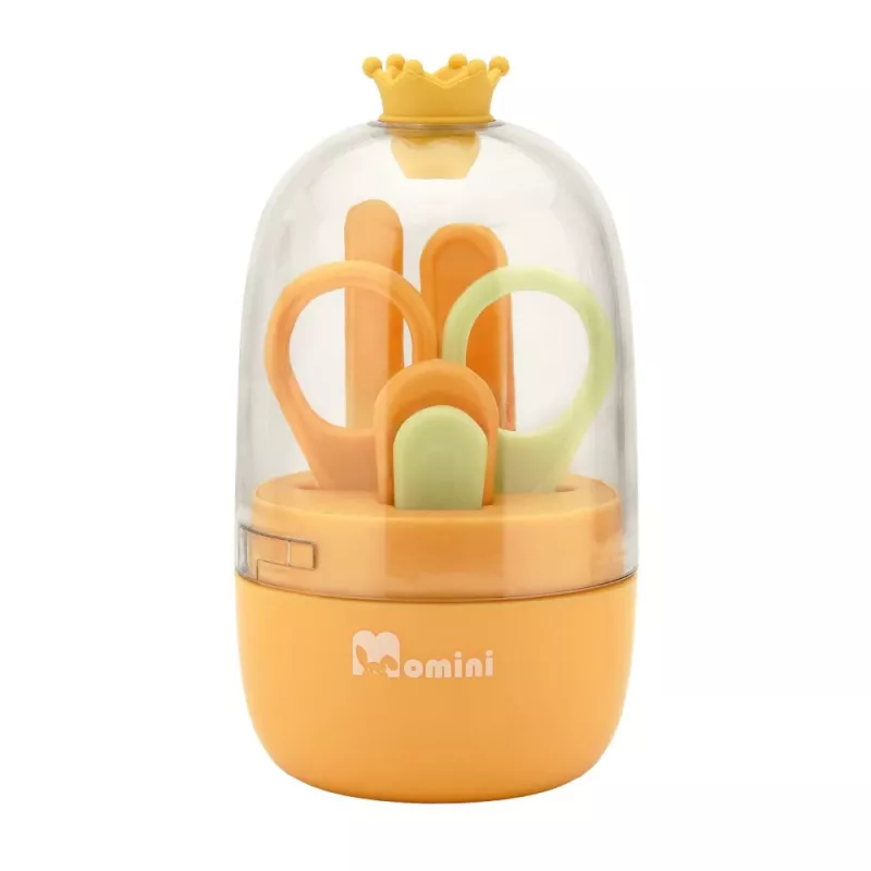Momini Baby Nagelpflegeset Sunny - Elektrische Baby-Nagelfeile mit 6 Schleifköpfen, 2 Geschwindigkeiten, LED-Licht, Weiß/Gelb
