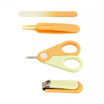 Momini Baby Nagelpflegeset Sunny - Elektrische Baby-Nagelfeile mit 6 Schleifköpfen, 2 Geschwindigkeiten, LED-Licht, Weiß/Gelb