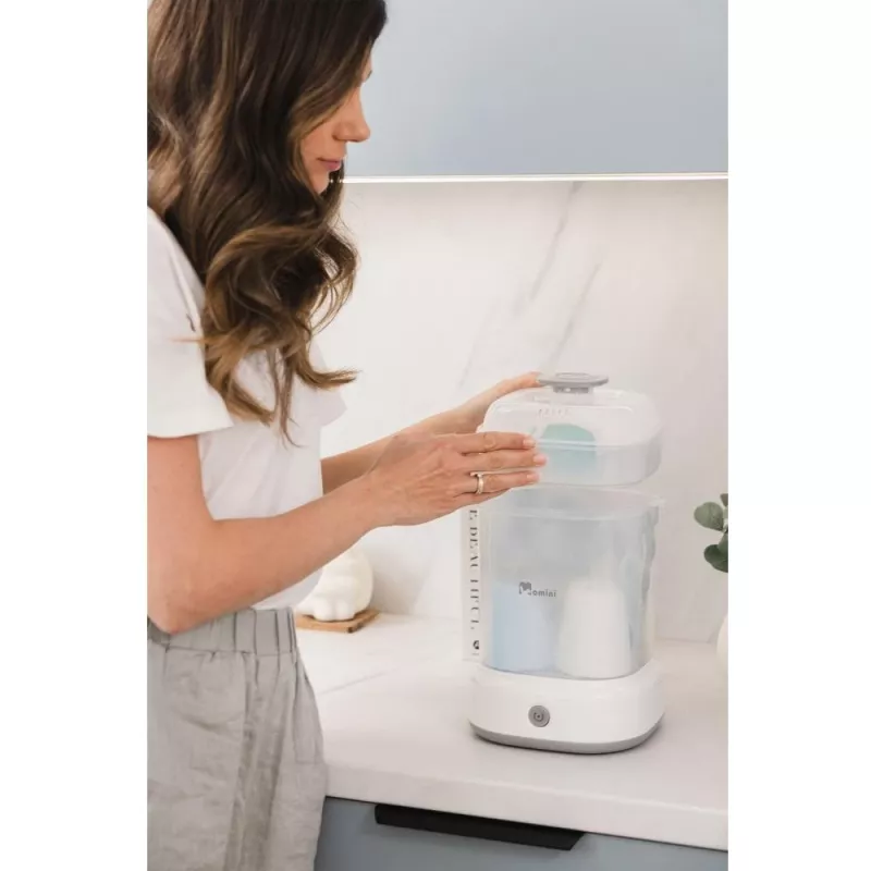 Momini Bottle Steriliser QuickSteam - Elektrischer Dampfsterilisator für 6 Babyflaschen, 8-Minuten-Zyklus, automatische Abschaltung, BPA-frei