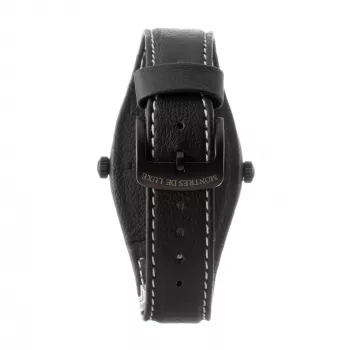 MONTRES DE LUXE Unisex Analog Quarz Uhr 09BK-3002 40mm Edelstahlgehäuse Schwarzes Lederarmband
