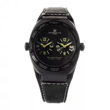 MONTRES DE LUXE Unisex Watch 09BK-3003 40mm Quarz Analog Edelstahl Leder Schwarz
