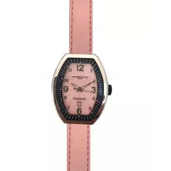 MONTRES DE LUXE Damenuhr 09EX-L/A8303 Quarz Analog Uhr 35mm Edelstahlgehäuse Schwarzes Lederarmband Silbernes Zifferblatt