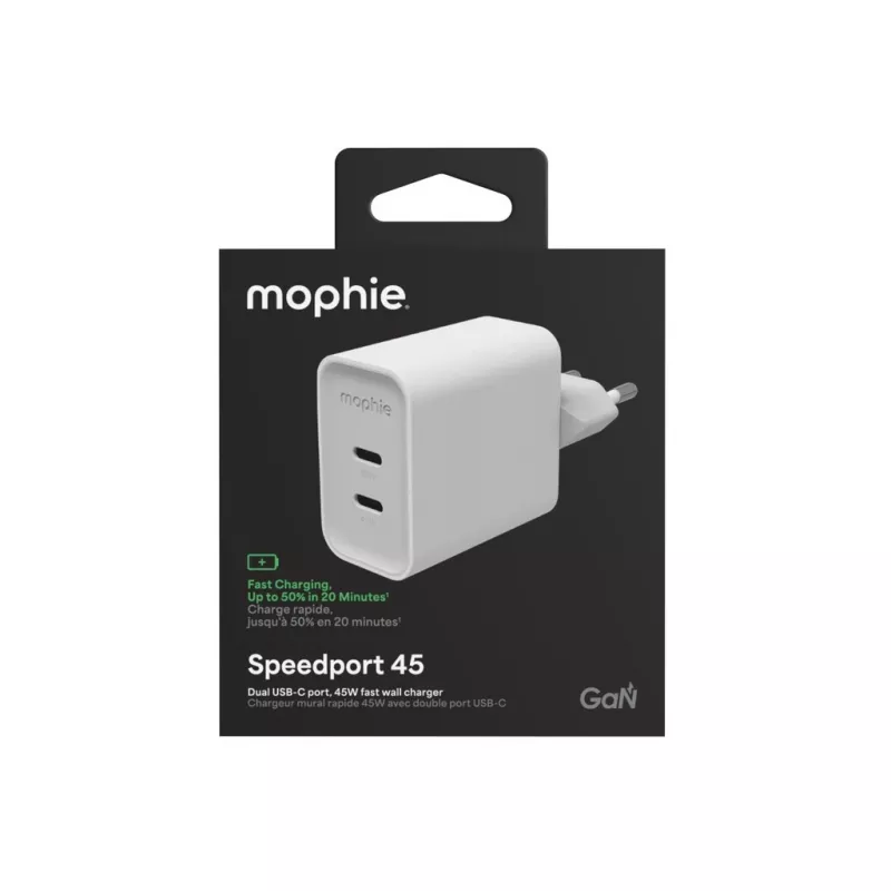 Mophie ROC GaN 45W Dual USB-C Wall Charger - Weiß