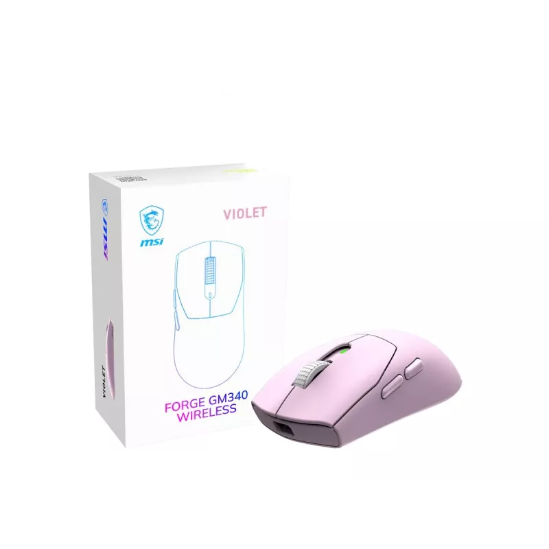 MSI FORGE GM340 W Leichte Gaming-Maus mit PixArt PAW-3311 Sensor, bis zu 12.000 DPI, Tri-Mode Wireless (2,4 GHz/Bluetooth/USB-C), Violett