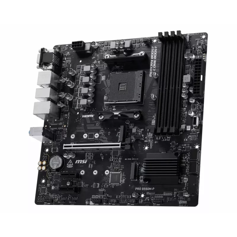 MSI PRO B550M-P Mainboard, AMD AM4, B550, Micro-ATX, 4x DDR4, 128GB Max, Dual M.2, Gigabit LAN