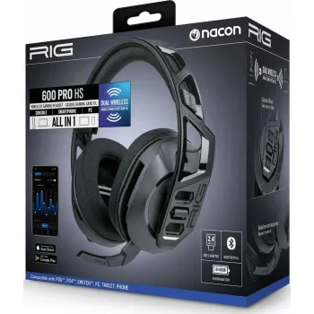 NACON RIG 600 PRO HS Kabelloses Gaming-Headset 2.4GHz/Bluetooth 5.1, 40mm, 24h Akku, Schwarz
