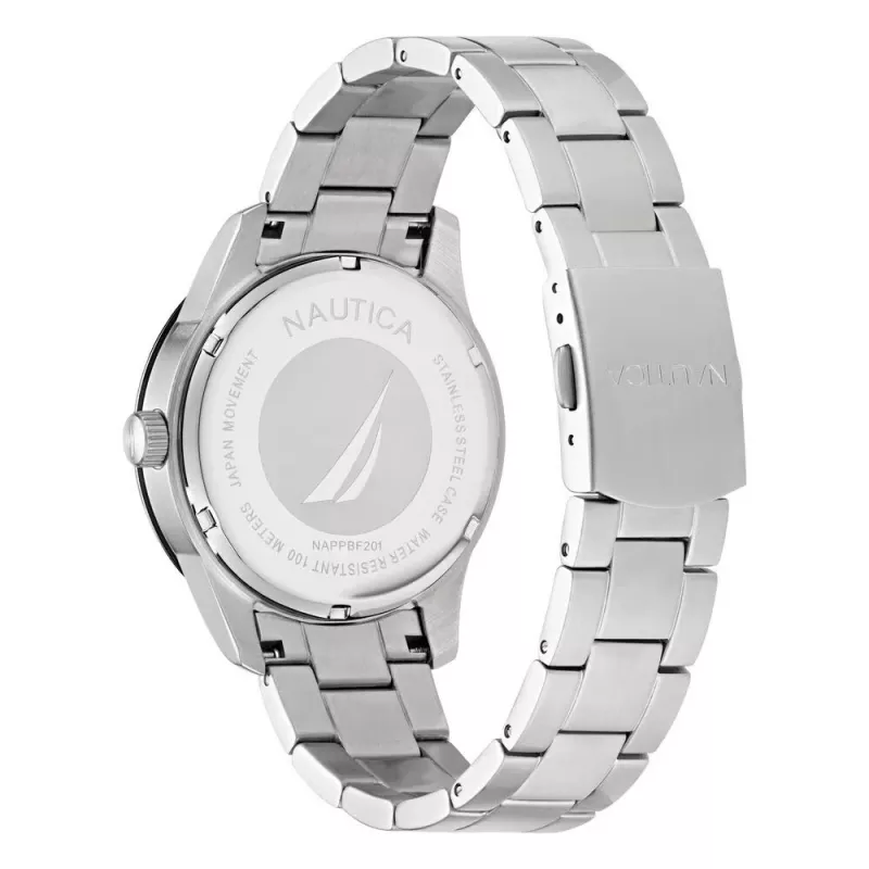 NAUTICA Herren NAPPBF201 Quarz Analog Uhr mit blauem Zifferblatt und blauem Silikonarmband, 42 mm