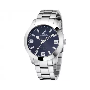 NAUTICA Herren NAPPBF201 Quarz Analog Uhr mit blauem Zifferblatt und blauem Silikonarmband, 42 mm