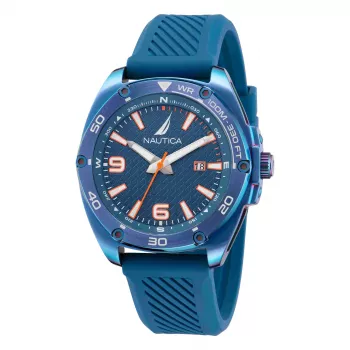 Nautica Herren Porthole Chronograph Quarzuhr NAPTCF201 44mm Blaues Zifferblatt Silikonarmband