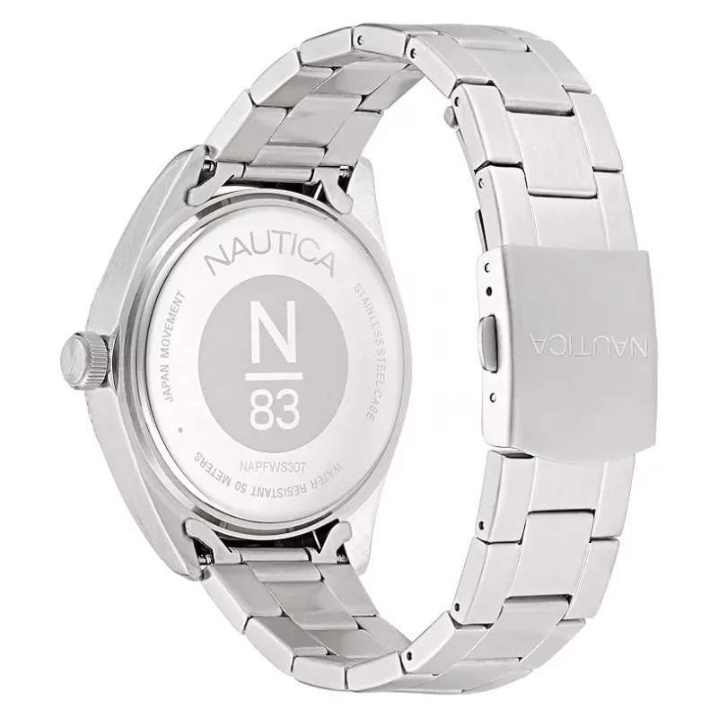 Nautica Herren Quarz Analog Uhr NAPFWS307 44mm Blaues Zifferblatt Blaues Silikonband
