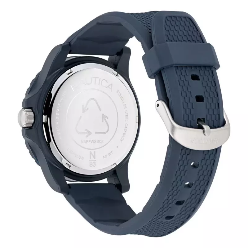 Nautica Herren Quarz-Chronograph Uhr NAPFWS302 45mm blaues Zifferblatt Silikonarmband