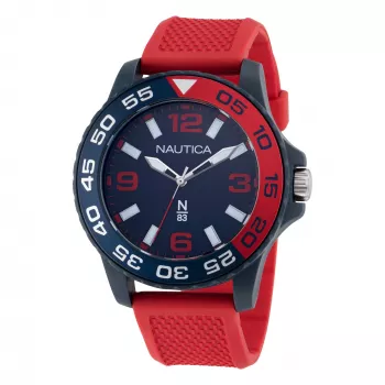 Nautica Herren Quarzuhr NAPFWS303 45mm Edelstahl Schwarzes Zifferblatt Silikonarmband
