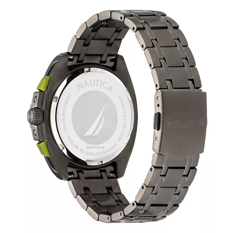 Nautica Herren Quarzuhr NAPTCF210 44mm Edelstahl Blaues Zifferblatt Silikonarmband