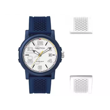 Nautica NABLEME02 Herren Quarz Analog Uhr Blaues Zifferblatt Blaues Silikonband 38mm