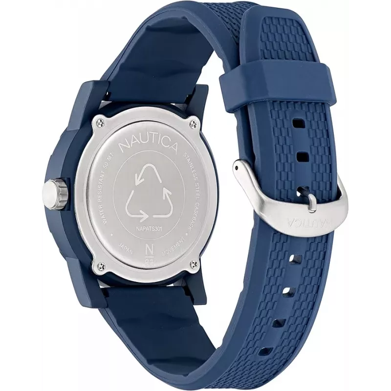 Nautica NAPATS301 Herren Quarz Analog Uhr 42,5mm Blaues Zifferblatt Silikon Armband