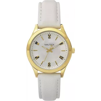 Nautica Damen Quarz Analog Uhr NAPVNC001 36mm Weißes Silikonarmband