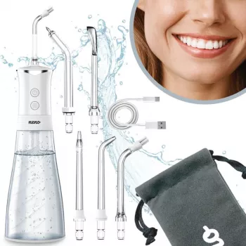NENO Pulsar White Tragbarer Dental-Irrigator mit 300-ml-Tank, 3 Druckmodi, USB-C-Aufladung, IPX7 wasserdicht, 4 Düsen